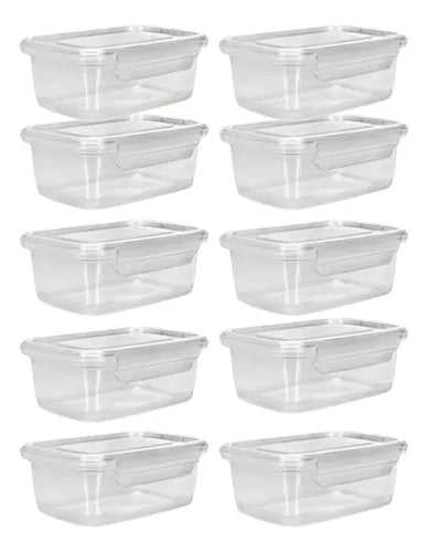 Kit Com 10 Caixa Retângular Com Trava Transparente 750 Ml