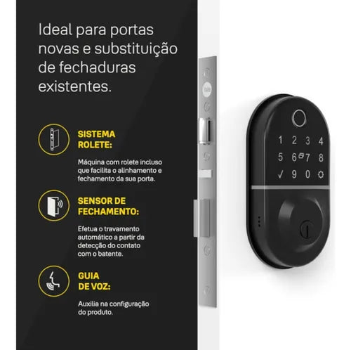 Fechadura Eletrônica Digital Compact Trinco Rolete Com Biometria E Senha Yale
