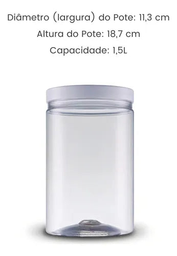 Kit 03 Pote De Plástico Cristal Com Tampa 1500ml Mantimento