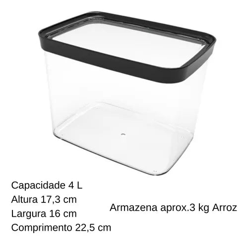 Pote Hermético 4L Acrílico Empilhavel Organizador BPA Free Transparente