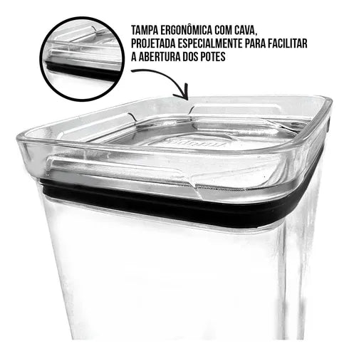 Kit 8 Potes Quadrado Para Mantimento Resistente Transparente