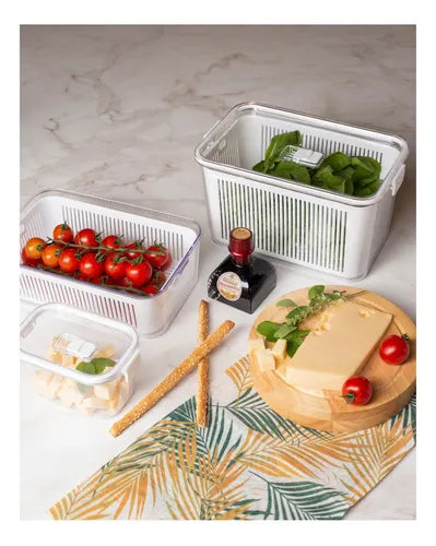 Kit 2 Potes Slim Hermético Multiuso Frutas Saladas 630 Ml