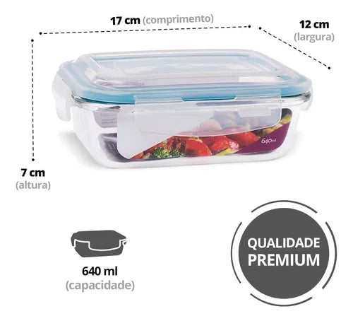 Conjunto 6 Potes Herméticos Vidro 640ml - Trava Resistente