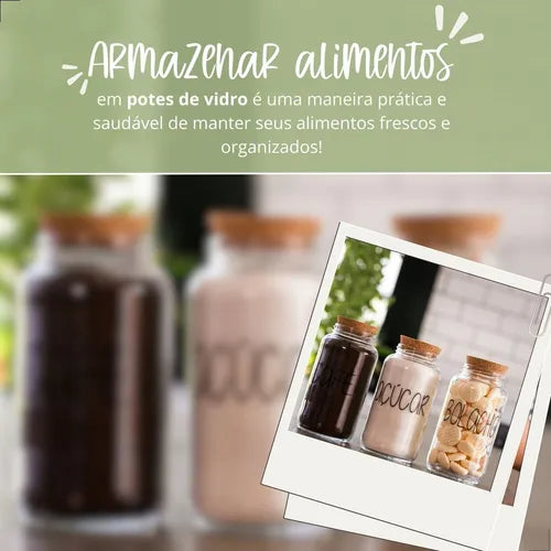 Kit 3 Potes De Vidro 810ml - Tampa De Rolha Cantinho Do Café Cor Café Açúcar Biscoito