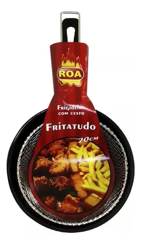 Frigideira Fritatudo Fritadeira Cesto 20cm Esmaltada Roa Cor Preto