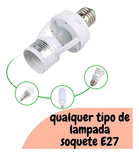 Sensor De Presença P/lâmpada Soquete E27 C/fotocélula Bocal Sensor De Movimento Infravermelho