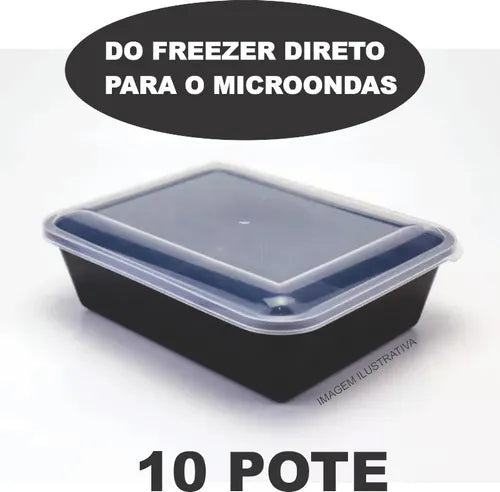 10 Pote Plástico Preto Freezer E Micro 850ml C/tampa R-041