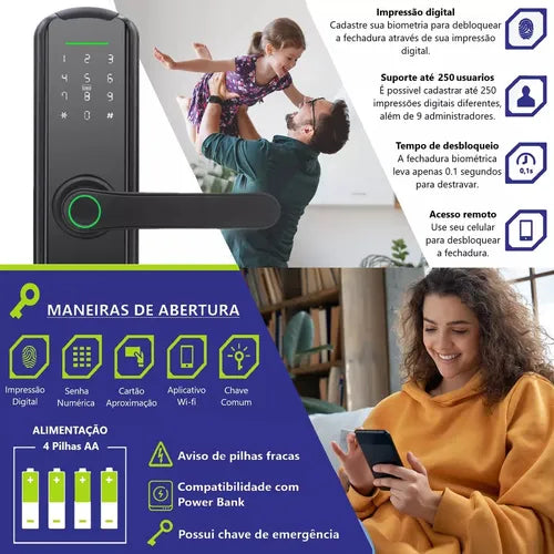 Fechadura Eletronica Digital Com Biometria App A5 Tuya Wi-fi