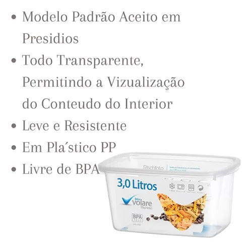 Kit 06 Pote 3 Litros Para Visita Presídio Marmitas