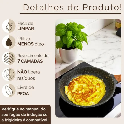 Frigideira Antiaderente Cerâmica 28cm Com Tampa Compatível Com Fogão A Gás E Indução Aristus - Preto-vermelho