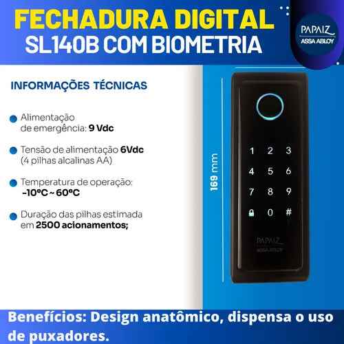 Fechadura Eletronica Papaiz Sobrepor Sl140b Senha Biometria