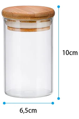 Kit 10 Pote Vidro 300ml Redondo Hermeticos C/ Tampa De Bambu