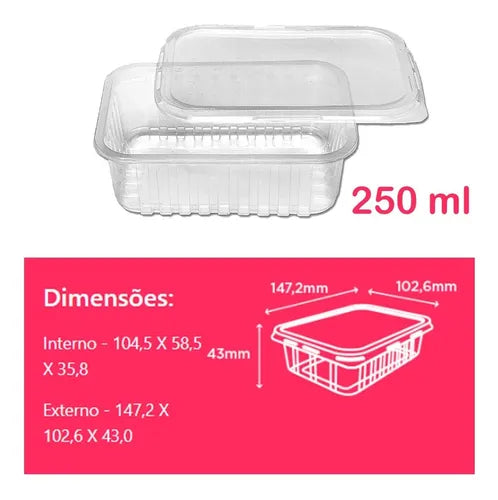 Pote Descartável 250ml Tampa Marmita Freezer Microondas 48un Cor Transparente