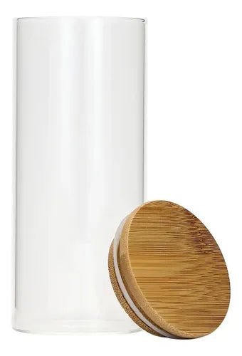 Kit 6 Pote Porta Mantimento Vidro Redondo Tampa Bambu Empilhável Hermético 600ml