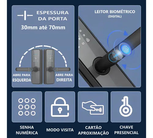 Fechadura Digital Inteligente Cartão Senha Biometria Wifi Cor Preto Rezzet Luatek LFE-03