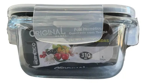 Pote Hermético Click Vidro Quadrado Com Tampa 310ml