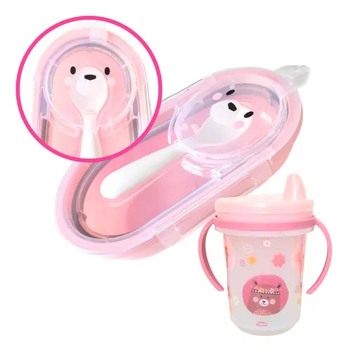 Pote Hermético + Copo De Treinamento Infantil Menina