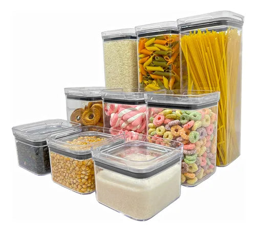 Kit Pote Quadrado 9 Und Mantimento Hermético Transparente