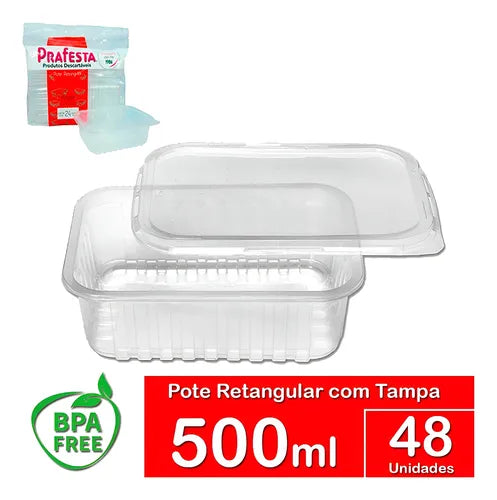 Pote Descartável 500ml Tampa Marmita Freezer Microondas 48un