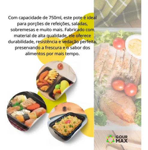 Pote Preto 24un 750ml Descartável Marmita C/ Tampa Hermética