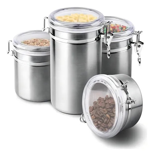 Conjunto 4 Potes Hermético Inox Mantimentos Vedação Premium