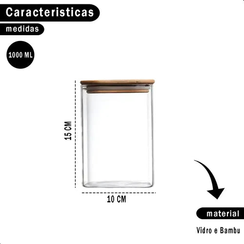 2 Potes Organizadores Vidrio Cozinha Meu Canto Redondo Tampa Bambu Hermética