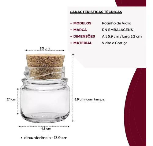 50 Mini Pote De Vidro 40ml P/ Velas Tampa De Rolha Promoção