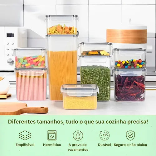 Conjunto Potes Herméticos Organizador Armário Despensa 28 Un