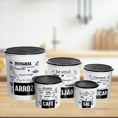 Kit Porta Mantimento Jogo 5 Peças Com Tampa Cozinha Decor