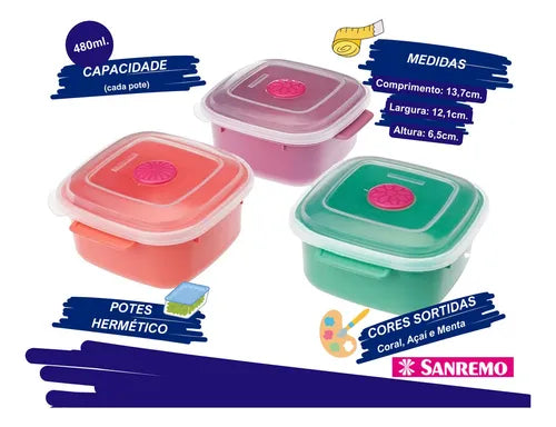 Pote para alimentos hermético Sanremo Marmita Tupperware 480mL