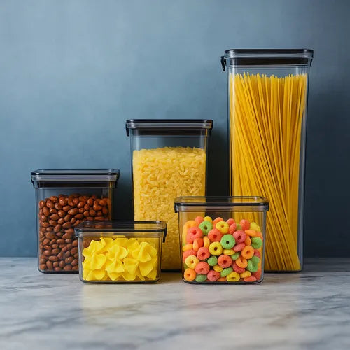 Kit 5 Potes Herméticos Para Mantimentos Acrílico Empilhável