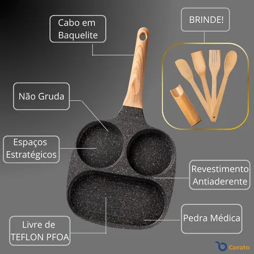 Frigideira Cerâmica Antiaderente 3 Em 1 Corato
