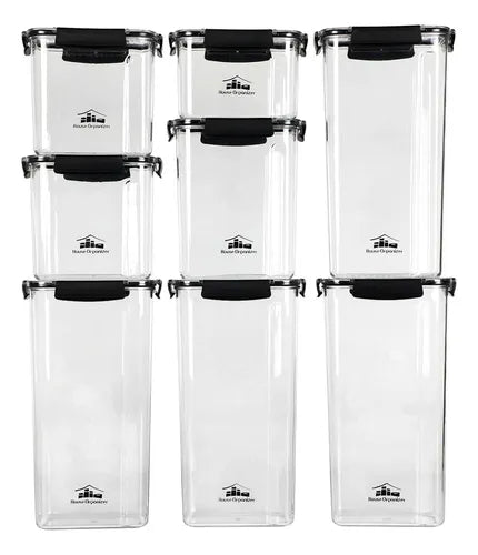 8 Porta Mantimentos Com Travas, Potes Hermeticos Para Alimentos House Organizer