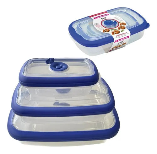 Kit De 3 Potes Herméticos Plástico Marmita Transparente
