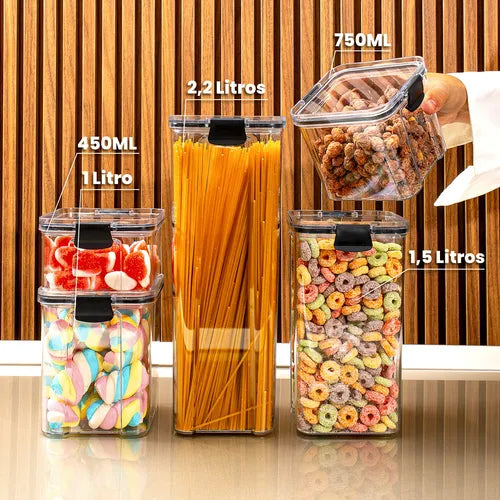 Kit 5 Organizadores Pote Hermético Empilhável Para Alimentos Rgb Megashop