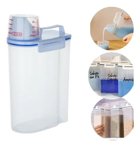 Kit 4 Potes Herméticos 2 Litros Copo Dosador Porta Sabão Pó