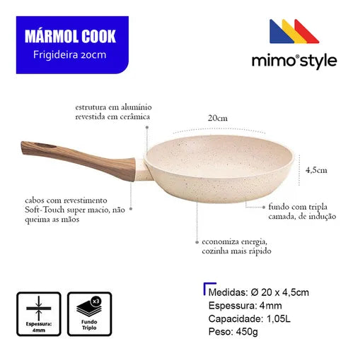 Frigideira Style Cook Cerâmica Fundo Triplo Indução 20cm 1,05L Mármol Mimo Style