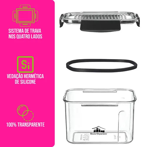 8 Porta Mantimentos Com Travas, Potes Hermeticos Para Alimentos House Organizer