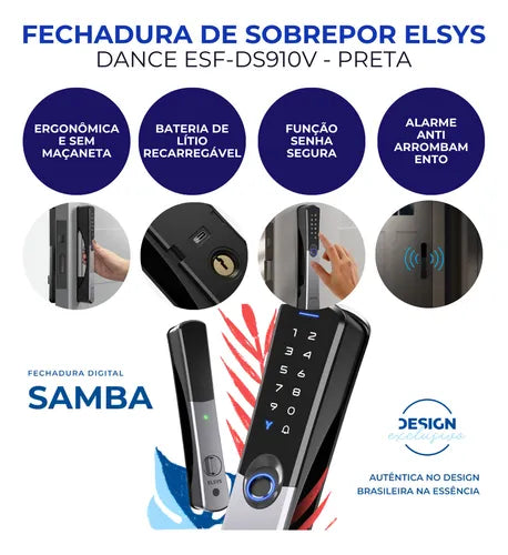 Fechadura Digital De Embutir Wi-fi Ip55 De6100i Samba Preto Cor Preta