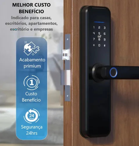 Fechadura Digital Inteligente Cartão Senha Biometria Wifi Cor Preto Rezzet Luatek LFE-03