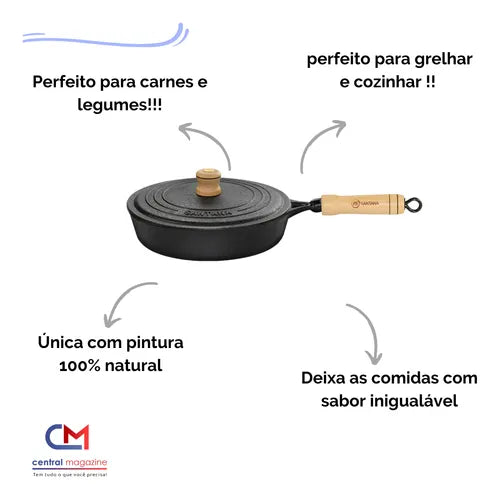 Frigideira De Ferro Fundido Indução Com Tampa  22 Cm Oferta