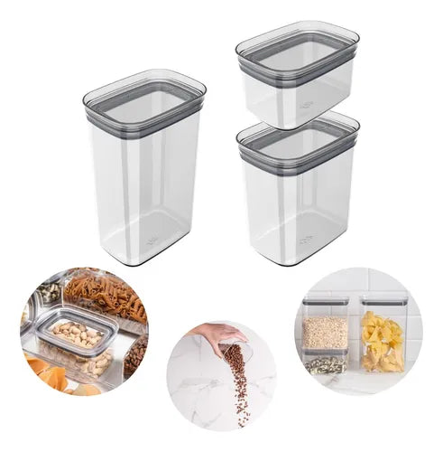 Kit 3 Potes Organizadores Herméticos Empilháveis Mantimentos