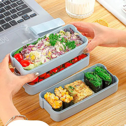 Marmita Fitness Lunch Box 900ml 3 Divisórias Cor Azul