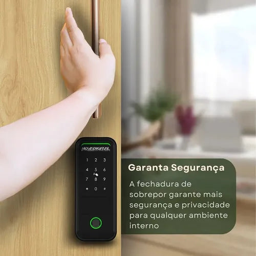 Fechadura Inteligente Eletrônica de Sobrepor Wi-fi Novadigital SM-07 Com Biometria Sem Maçaneta Cor Preto