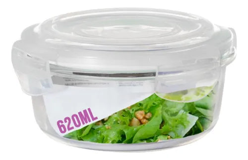 Pote Vidro 620ml Redondo Marmita Não Vaza Tampa Hermético