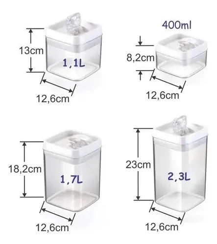 Kit 4 Potes Herméticos Acrílico Quadrado Com Tampa Preta Cor Transparente