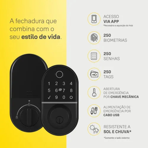 Fechadura Eletrônica Digital Compact Trinco Rolete Com Biometria E Senha Yale