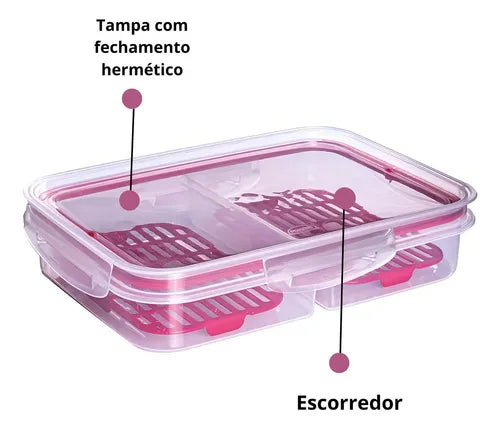 Pote Hermético Porta Frios C/ Escorredor 1 Litro Retangular Cor Vermelho