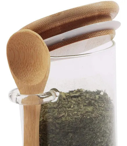 Santlen 3 Potes Vidro 250ml Hermético Colher Tampa Bambu 6,5x10cm