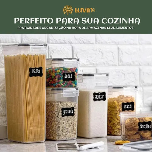 Cadencia Kit 15 Potes Herméticos Mantimentos Quadrado Cozinha Tampa Trava Recipientes De Organização Luvinco